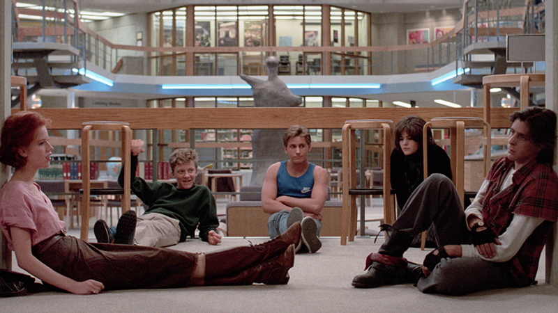 Screenshot from the Breakfast Club showing the main characters sitting in a circle.