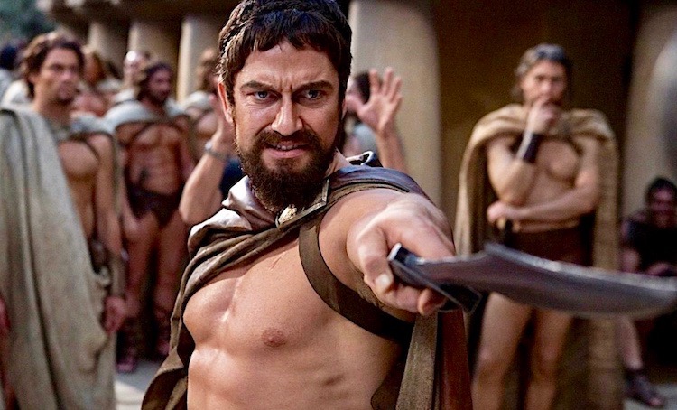 An iconic shot of King Leonidas from the famous historical film "300".
