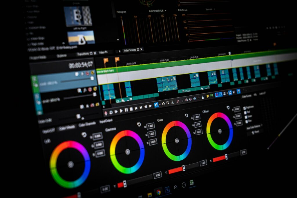 Color correction tools displayed in film editing software.