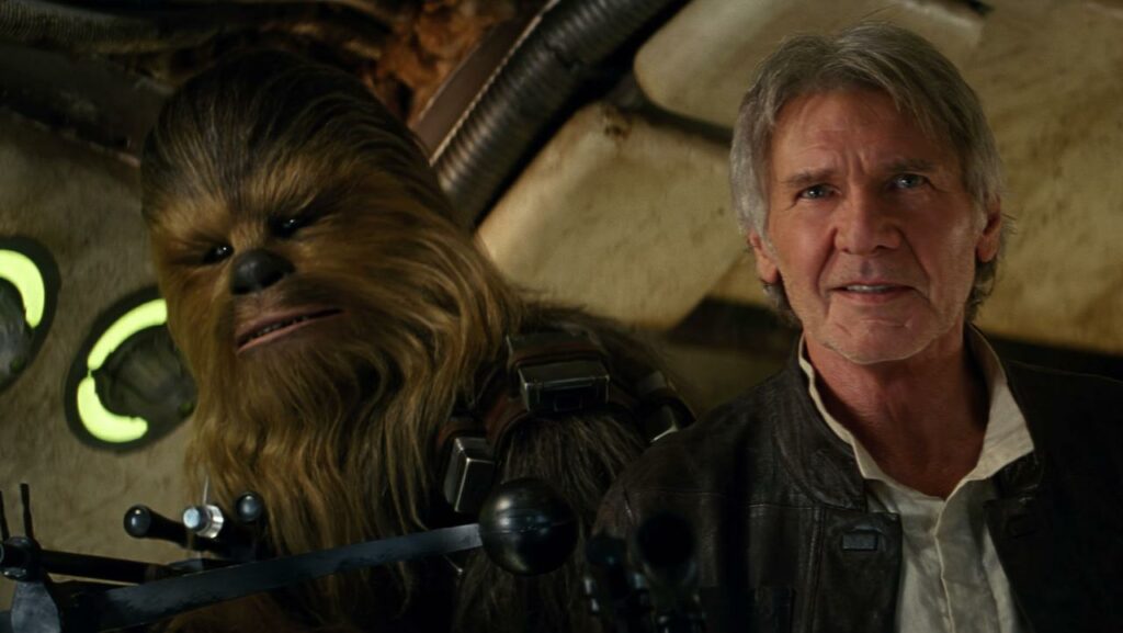 Han Solo and Chewbacca as seen in the "Star Wars" sequels.